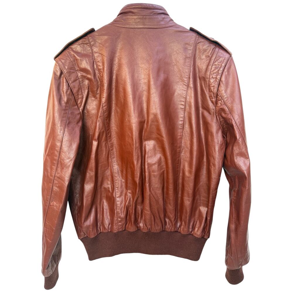 Chess King Leather Bomber Jacket Mens 40 Brown Vintage Snap Front Cafe Racer - Picture 2 of 4